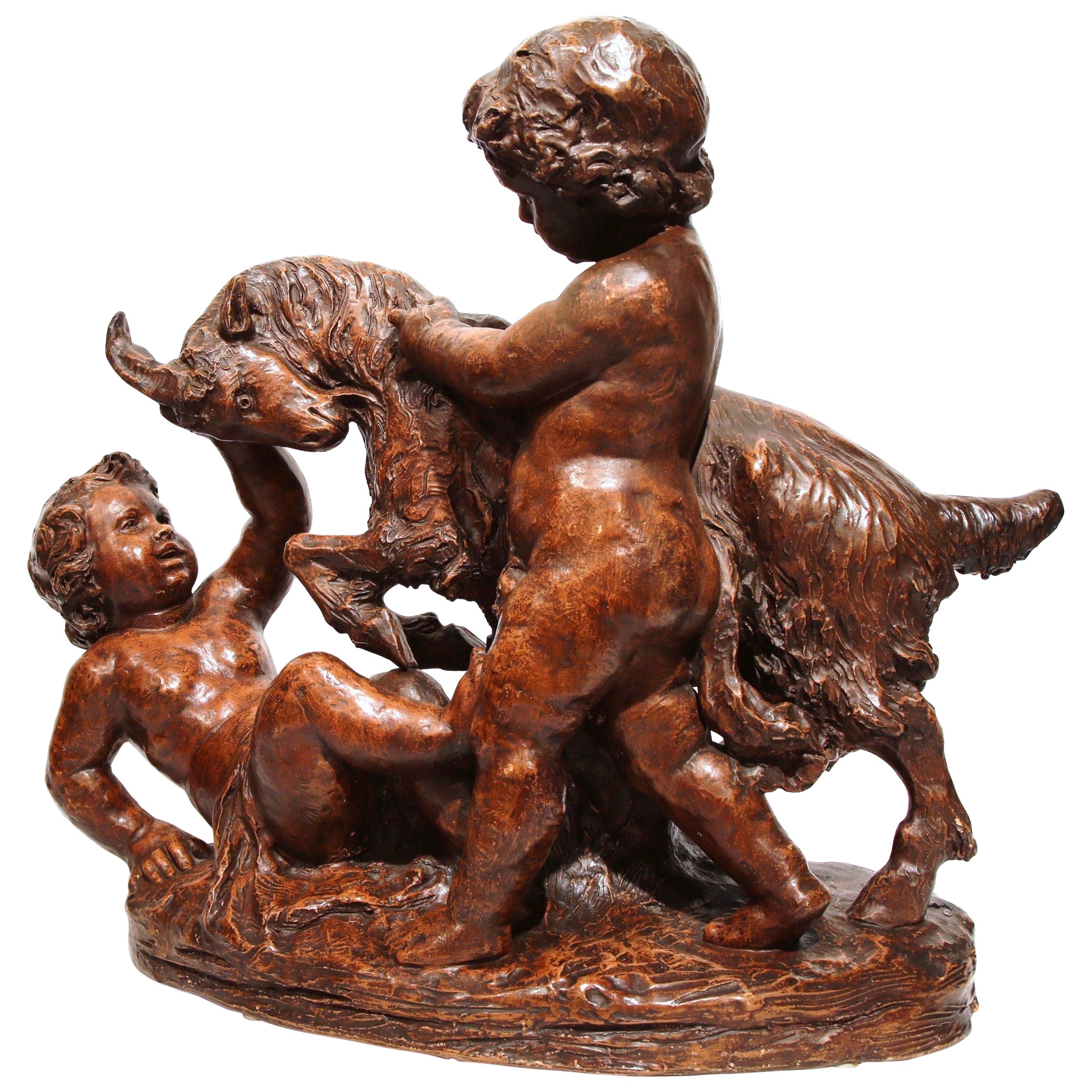 19th Century French Carved Terracotta Putti Sculpture Signed P. De Leonardi For Sale