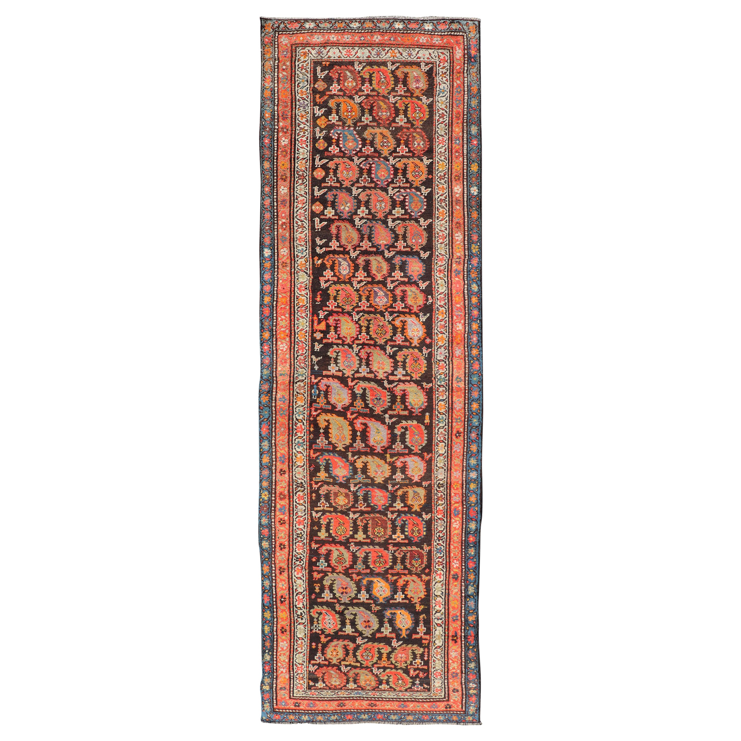 Antique Persian Hamadan Runner with Sub-Geometric Design of Paisleys For Sale