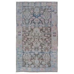 Antique Hamadan Gallery Runner from Persia with Blue, Pink, and Charcoal Blue