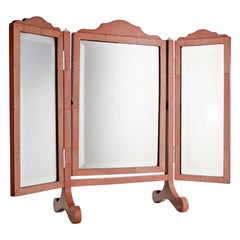 Miroir Art déco ancien en galuchat rose à trois volets, Angleterre, vers 1918-20