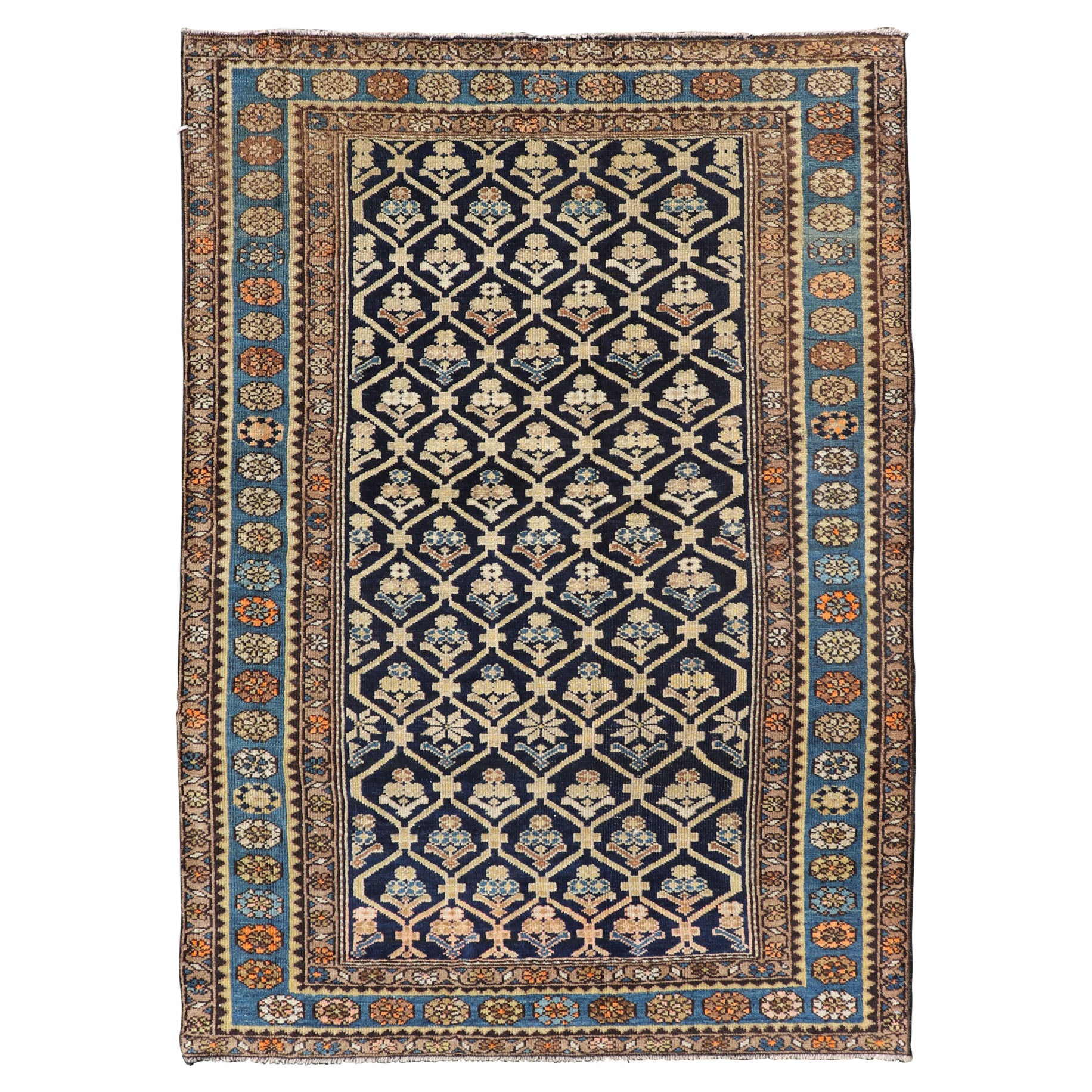 Persian Antique Malayer Rug with Layered Motifs and Geometric Design For Sale