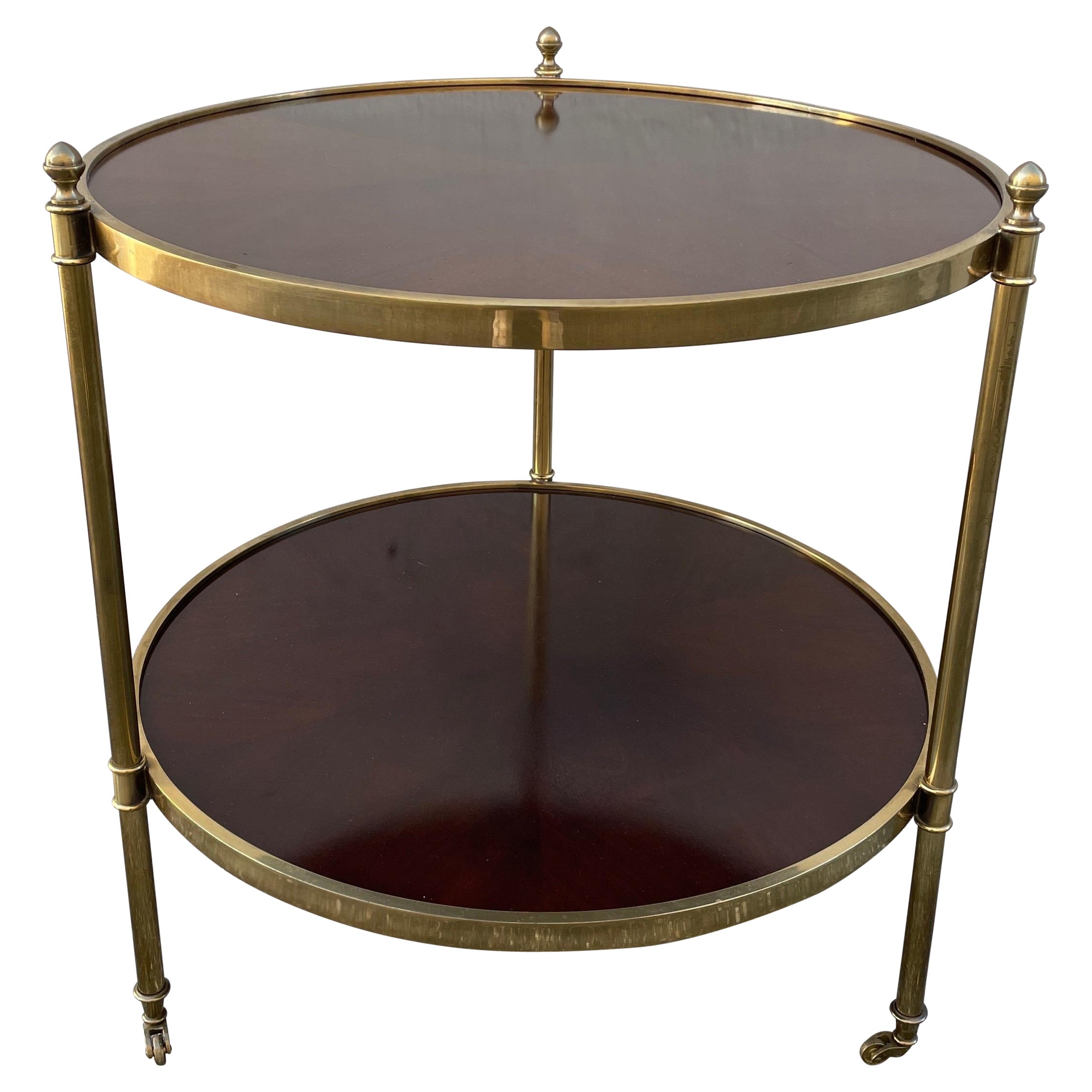 Vintage Baker Regency Style Two Tiered Round Table on Brass Casters