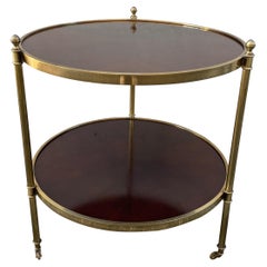 Vintage Baker Regency Style Two Tiered Round Table on Brass Casters