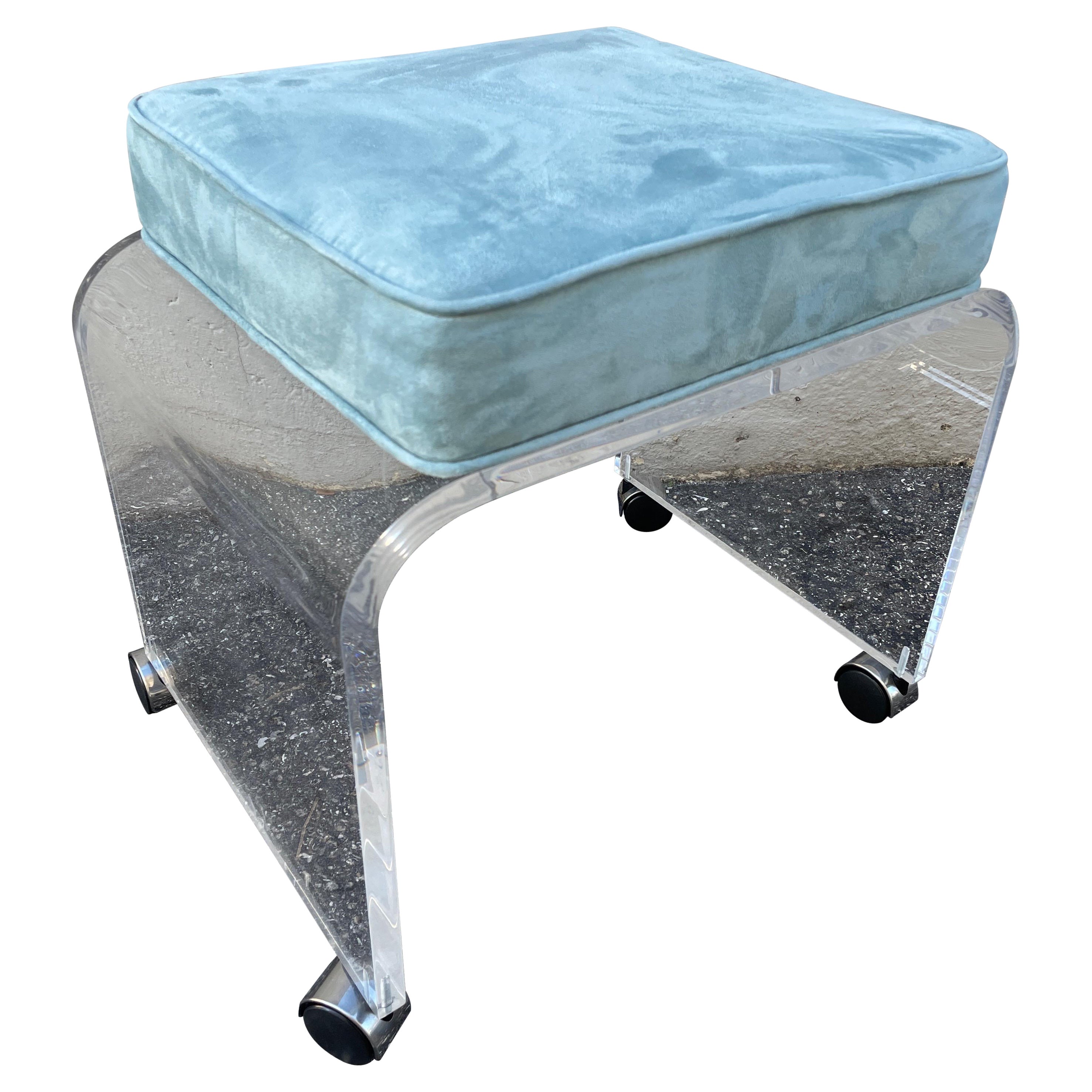 Lucite Waterfall Vanity Stool on Castors in the Style of Charles Hollis Jones For Sale