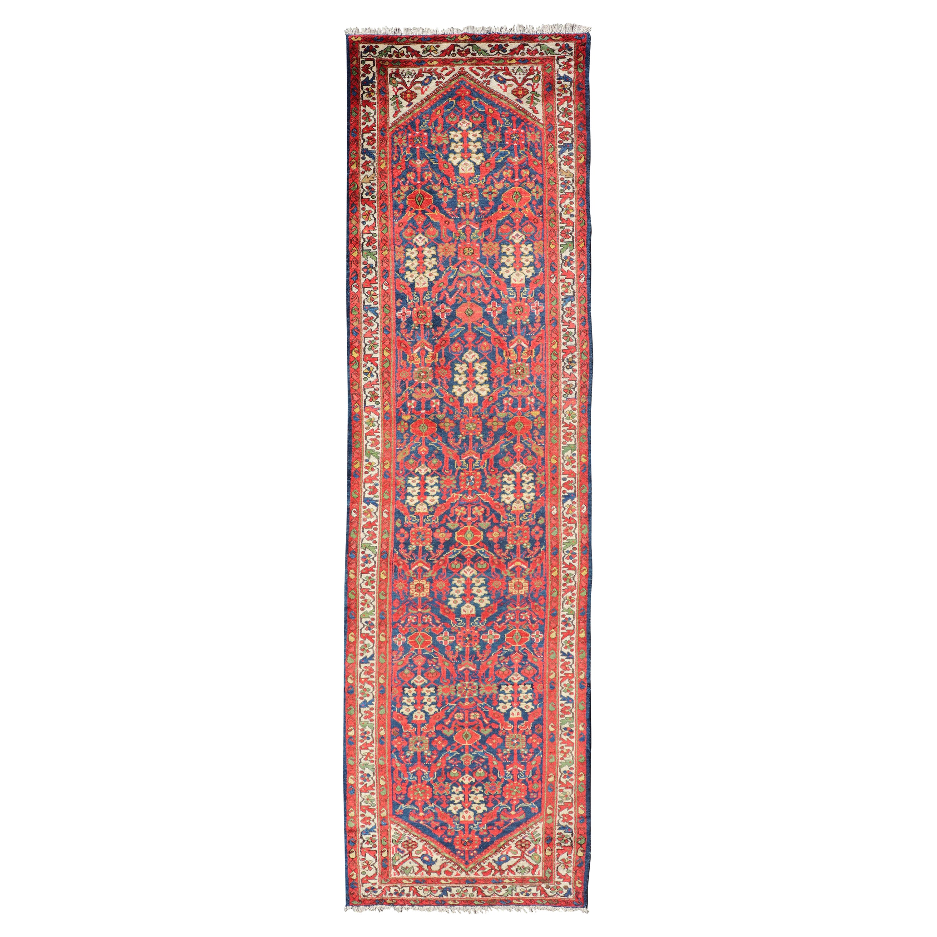Antique Persian Hand Knotted Malayer Runner with Sub-Geometric All-Over Design For Sale