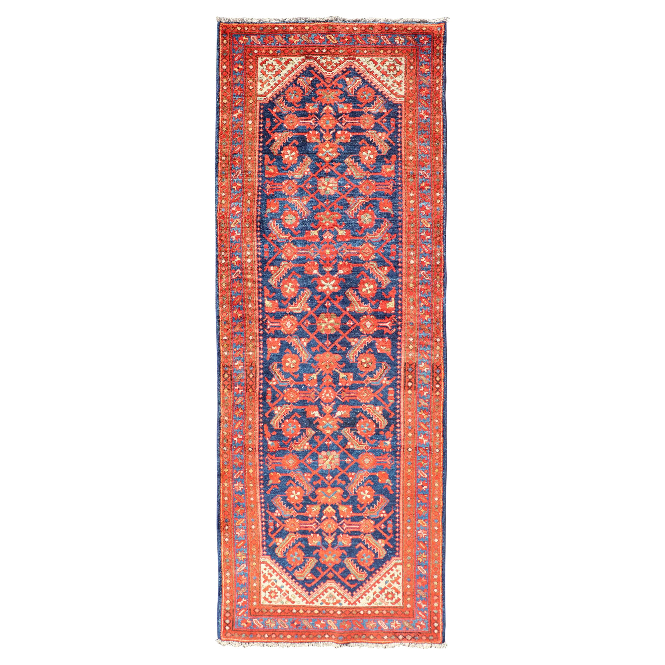 Antique Malayer Runner with All-Over Geometric Herati Design