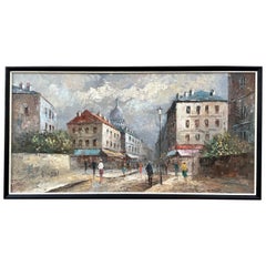 Mid Century Original Oil Painting of Paris Street Scene