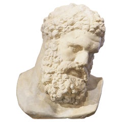Large Italian Cast Limestone Bust of Hercules