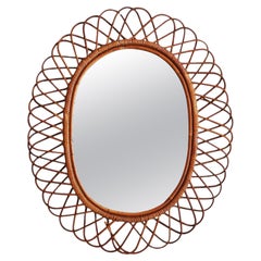 Oval Rattan Mirror, 1970s