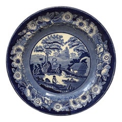 Antique 19th Century Large English Blue & White Plate Ironstone