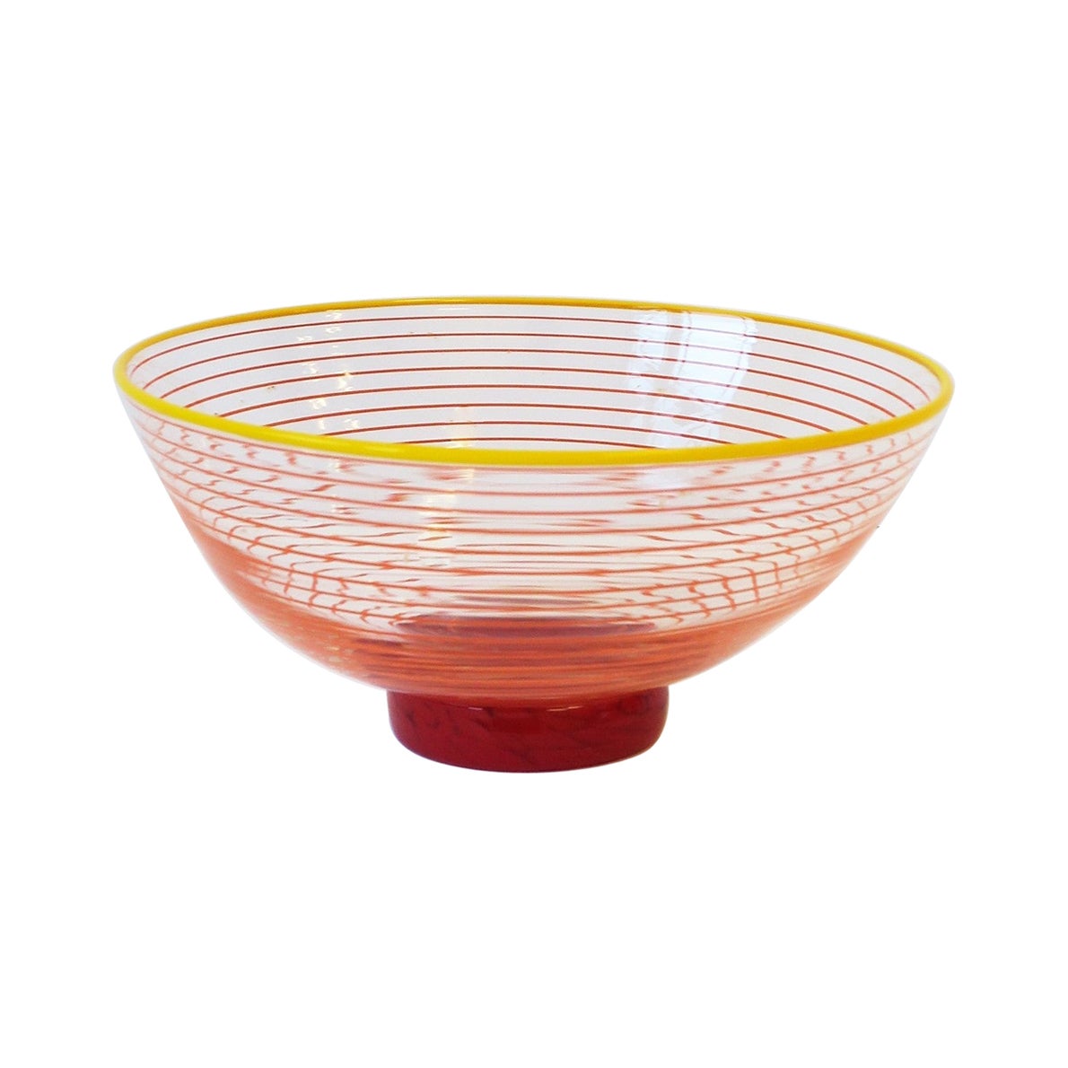 Postmodern Red Art Glass Bowl Signed