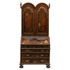English George III Style Lacquered Chinoiserie Secretary Bookcase
