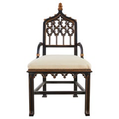 Gothic Revival Style Ebonized Parcel Gilt Hall Chair