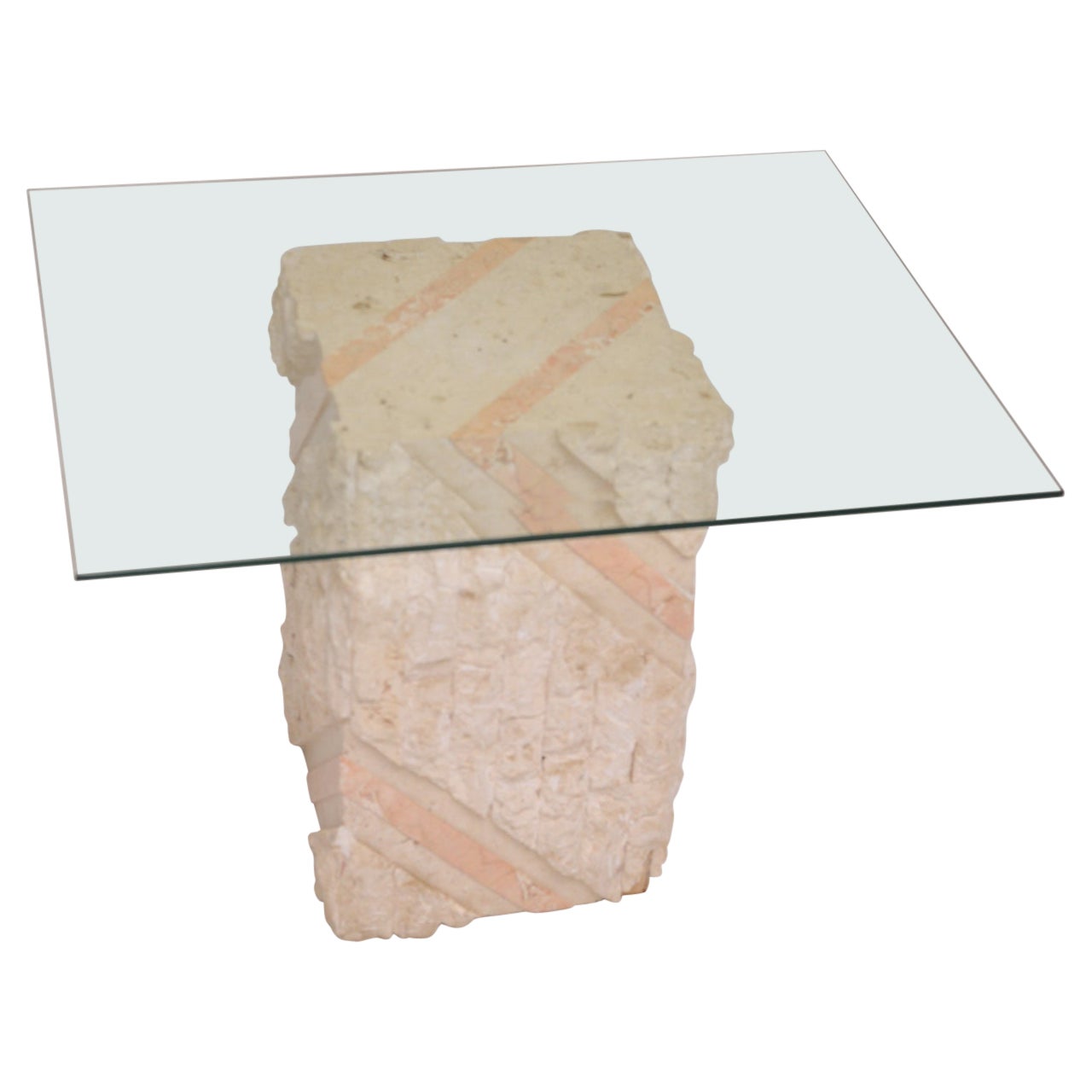 1980s Tessellated Stone Side Table with Glass Top