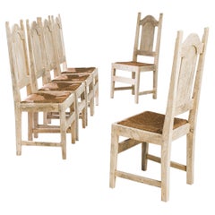 1960s Belgian Oak Dining Chairs with Woven Seats, Set of Six