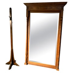Antique 19th Century Carved Wooden Oak Pier Full-Length Mirror