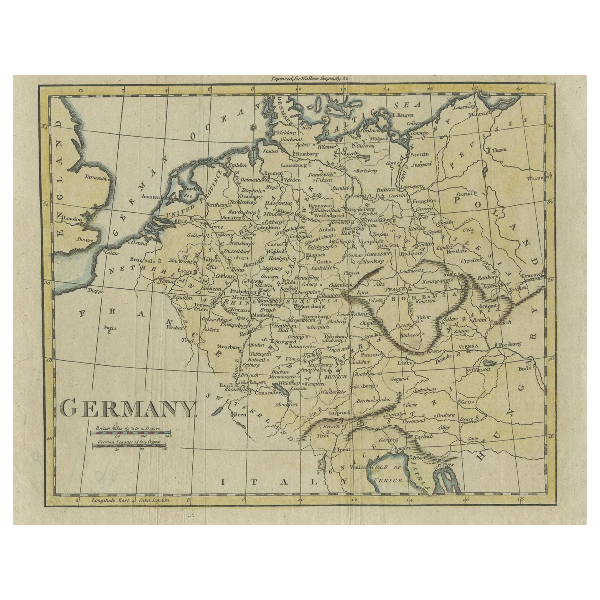 Carte ancienne d'Allemagne provenant d'un vieux Atlas anglais, vers 1802