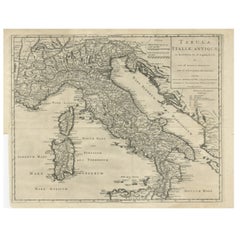 Antique Engraved Map of Italy in Roman Times, ca.1730