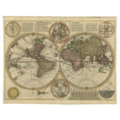 Antique Double Hemisphere World Map with California as an Island, 1710