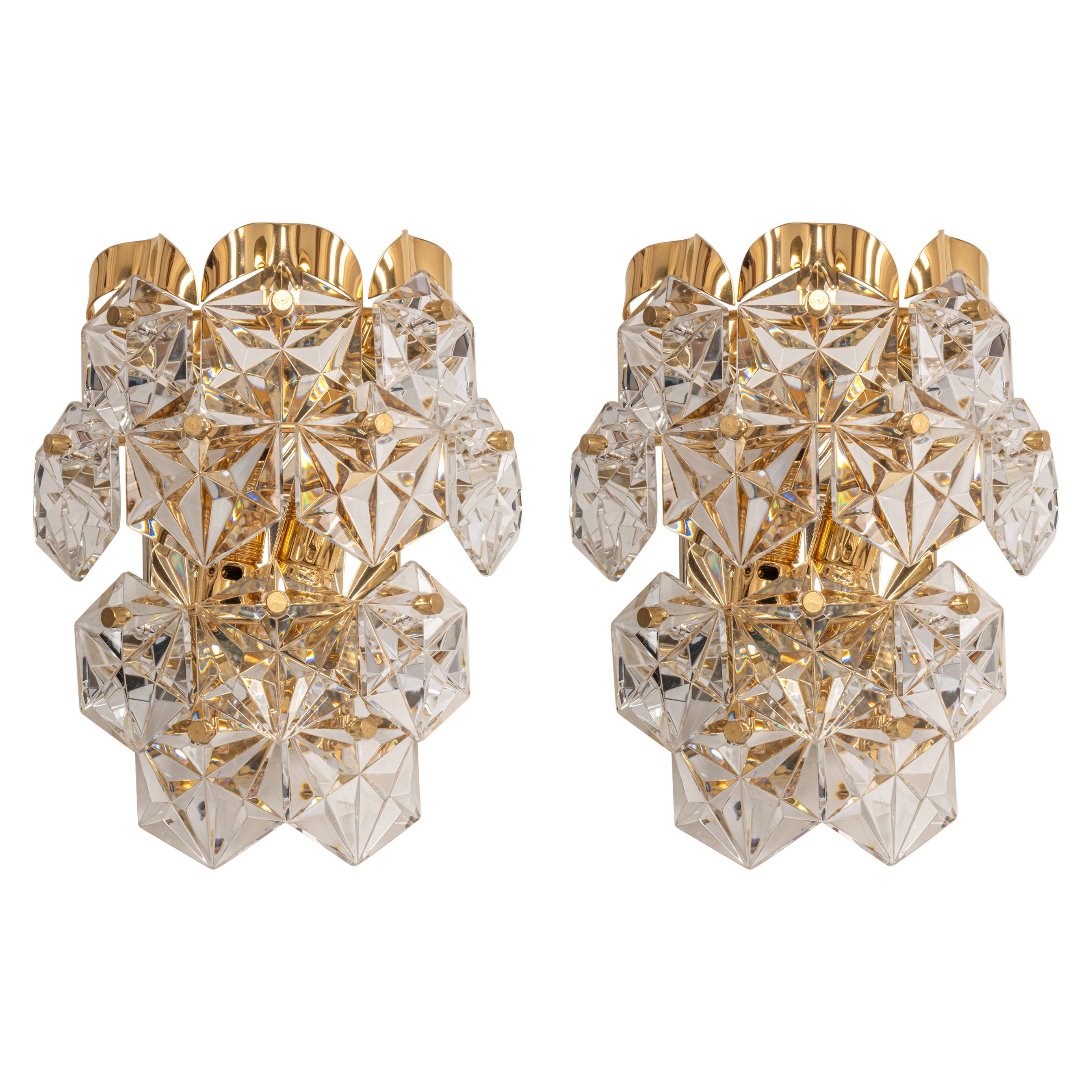 Late 20th Century 1 of 4 Stunning Pair of Crystal Sconces by Kinkeldey, Germany, 1970s For Sale