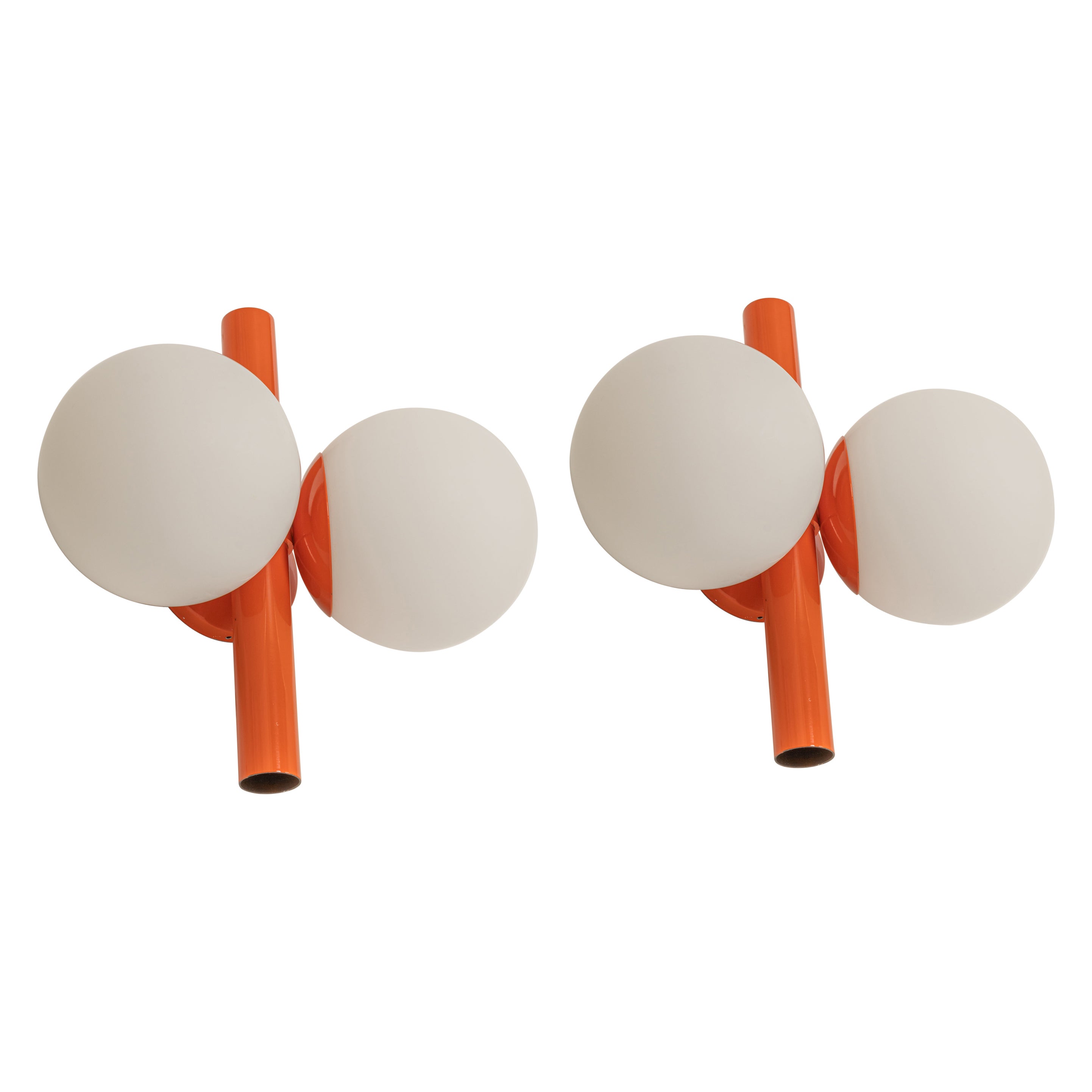 Pair of Midcentury Orbital Wall lights in Orange by Kaiser, Germany, 1970s