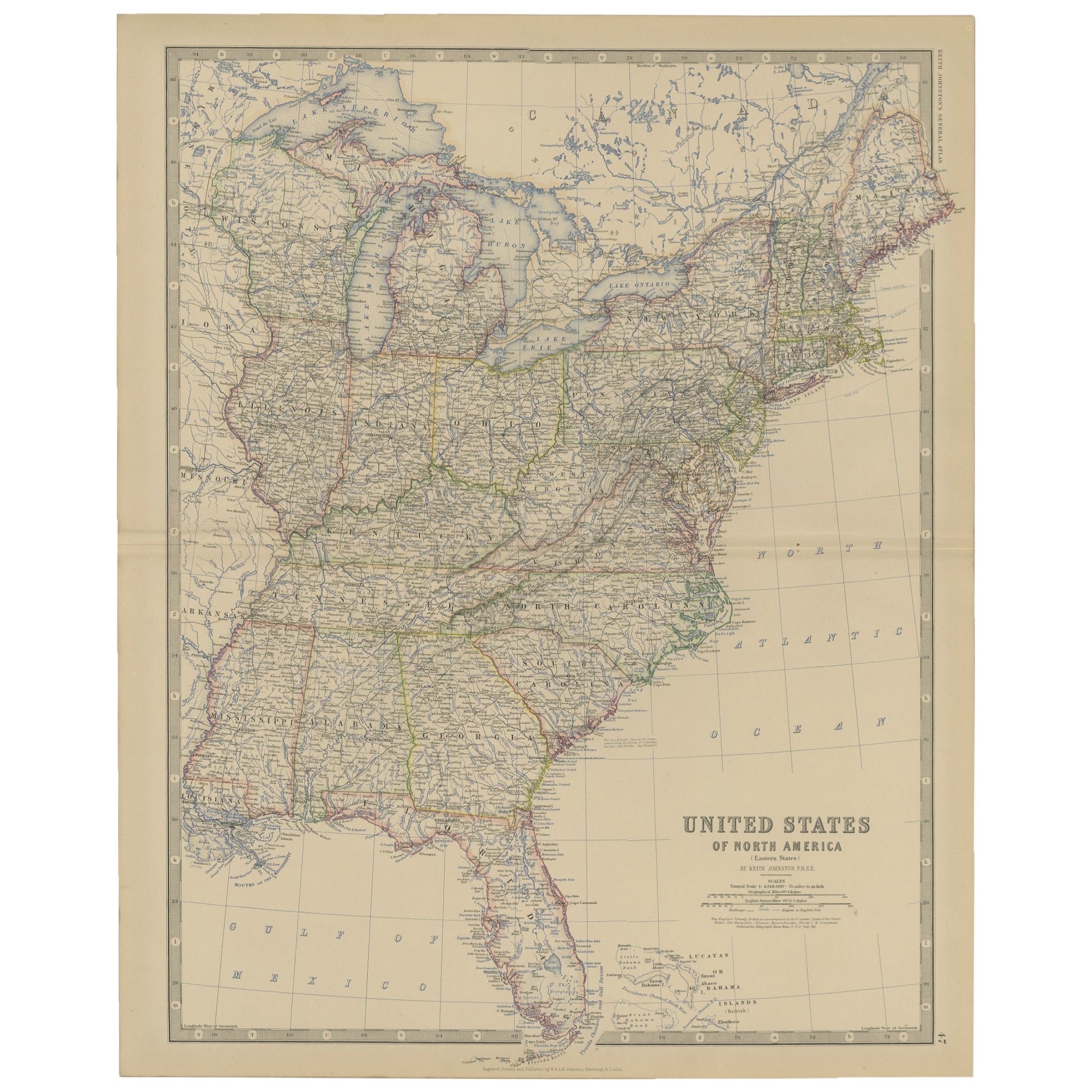 Antique Map of the United States of North America, c.1882 For Sale
