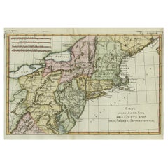 Used Old French Map with Details of New England, Lake Erie, Virginia, Maryland, 1780 