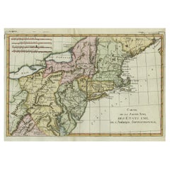 Antique Old French Map with Details of New England, Lake Erie, Virginia, Maryland, 1780