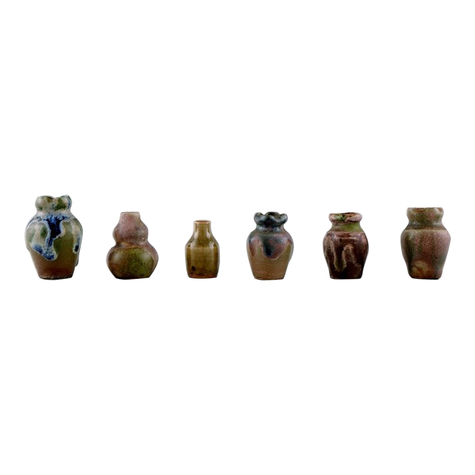 Six Belgian Miniature Vases in Glazed Ceramics, Mid-20th Century For Sale