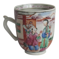 Antique Chinese Porcelain Coffee Cup hand Painted Famille Rose, Qing Qianlong circa 1760