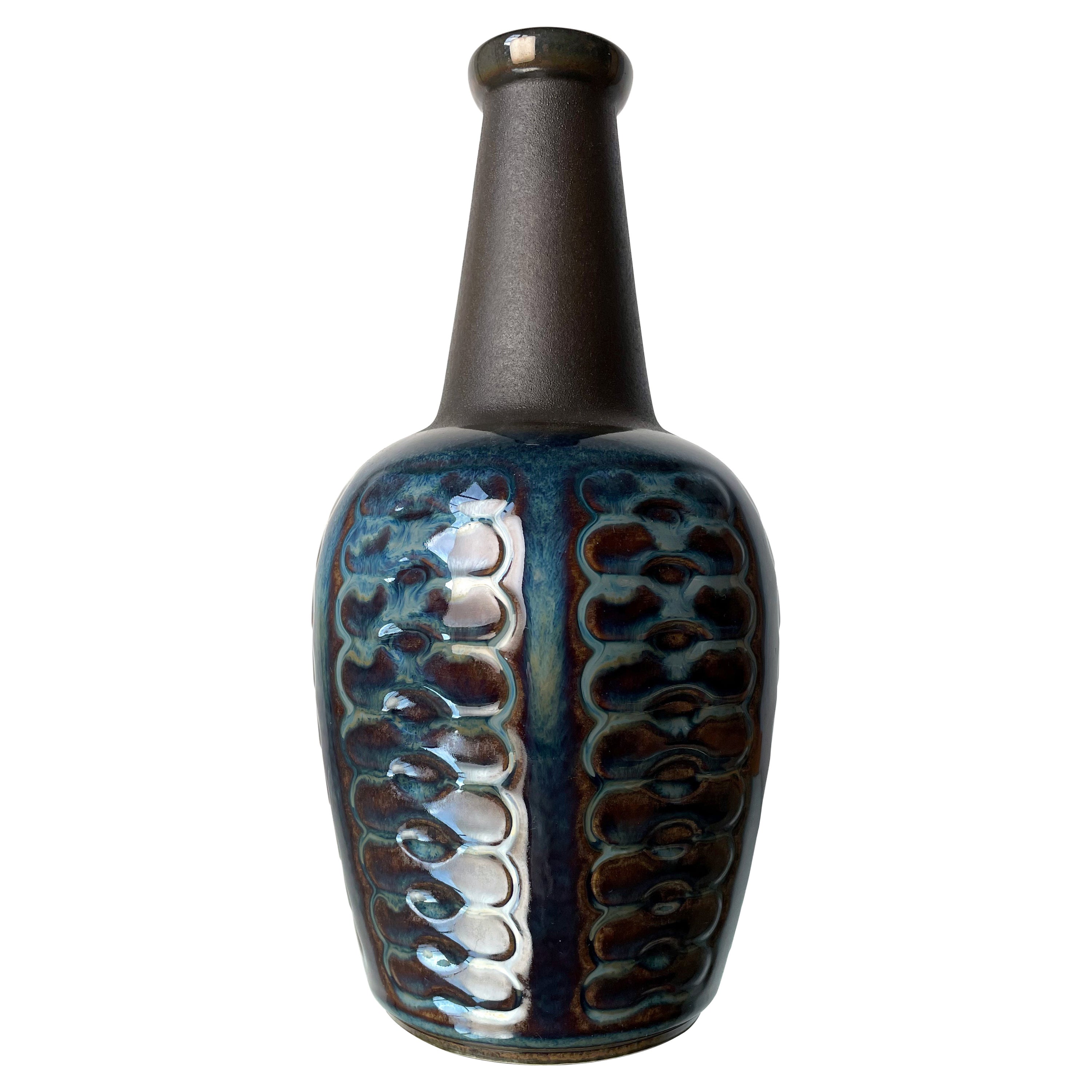 Danish 60s Blue Black Ceramic Vase by Einar Johansen for Søholm