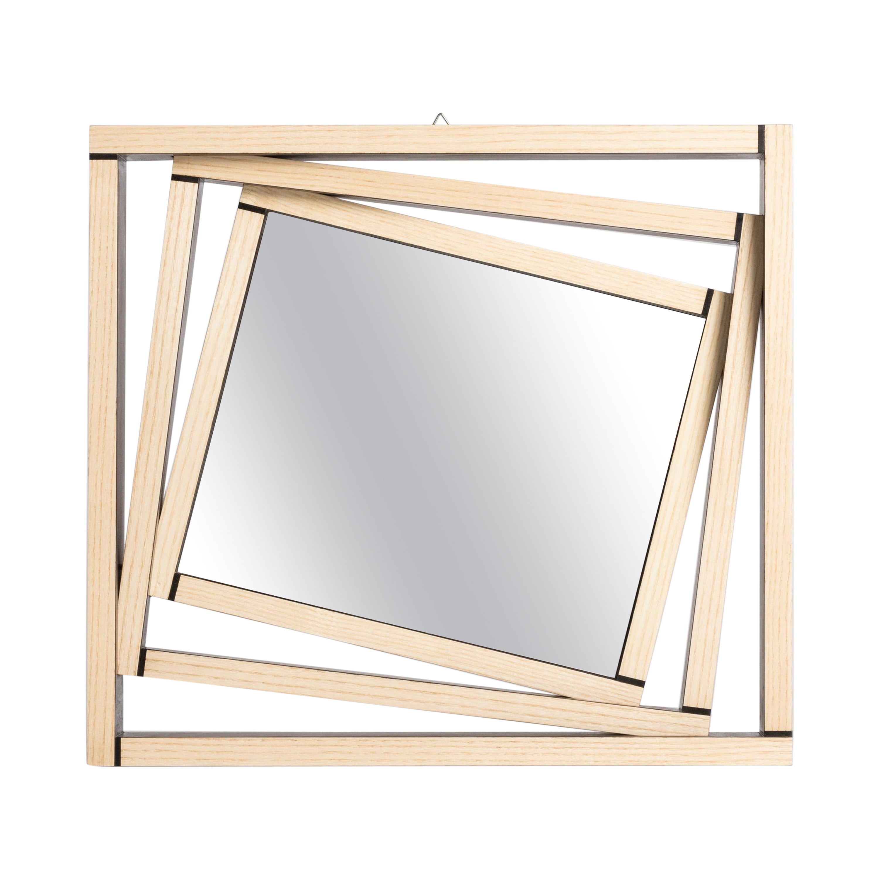 Minimalist Style Mirror with Frame Made of Ash and Ebony by Giordano Vigano For Sale