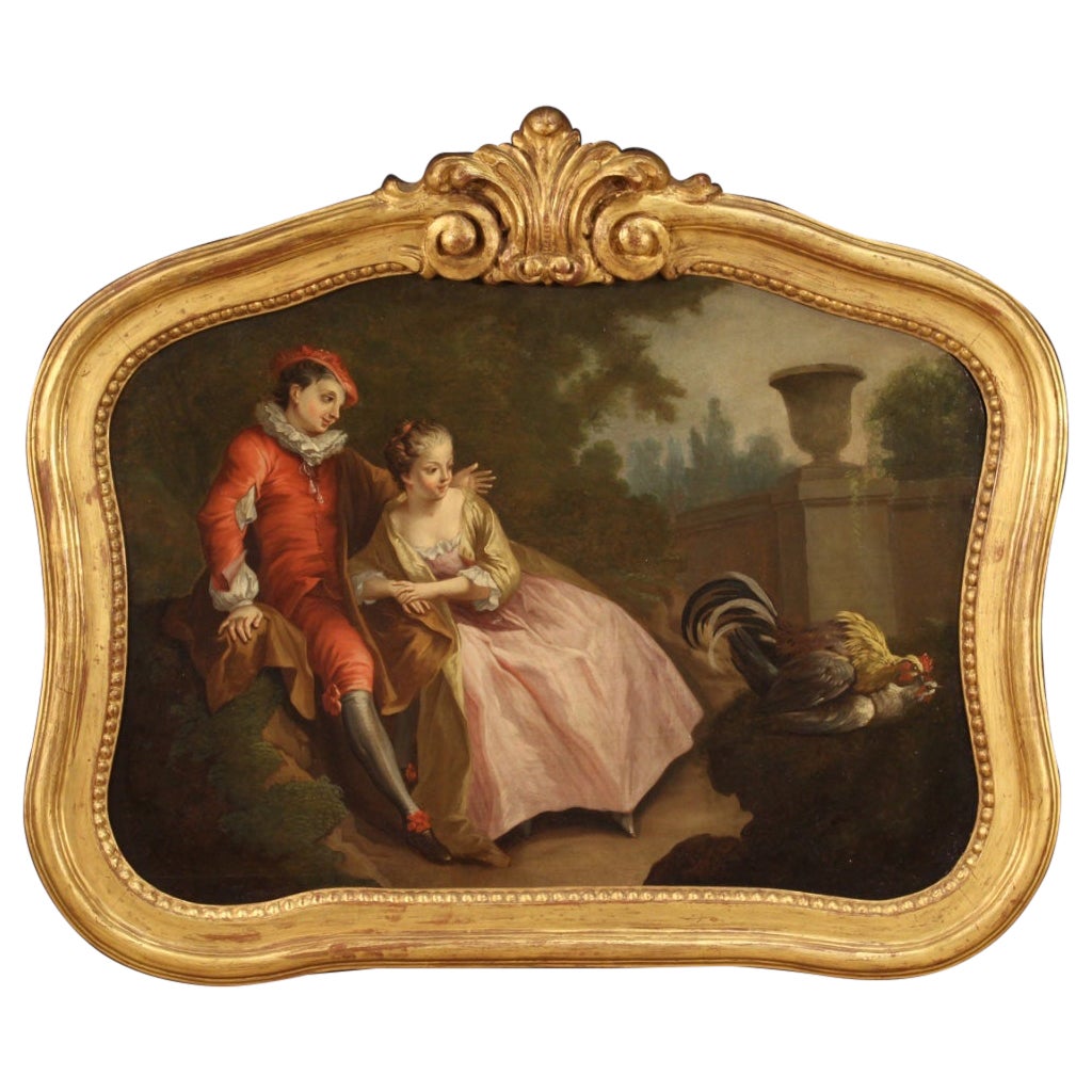 18th Century Oil on Canvas French Rococo Genre Scene Painting, 1750
