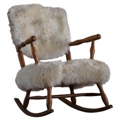 Danish Cabinetmaker, Rocking Chair in Beech, Reupholstered in Lambswool, 1940s