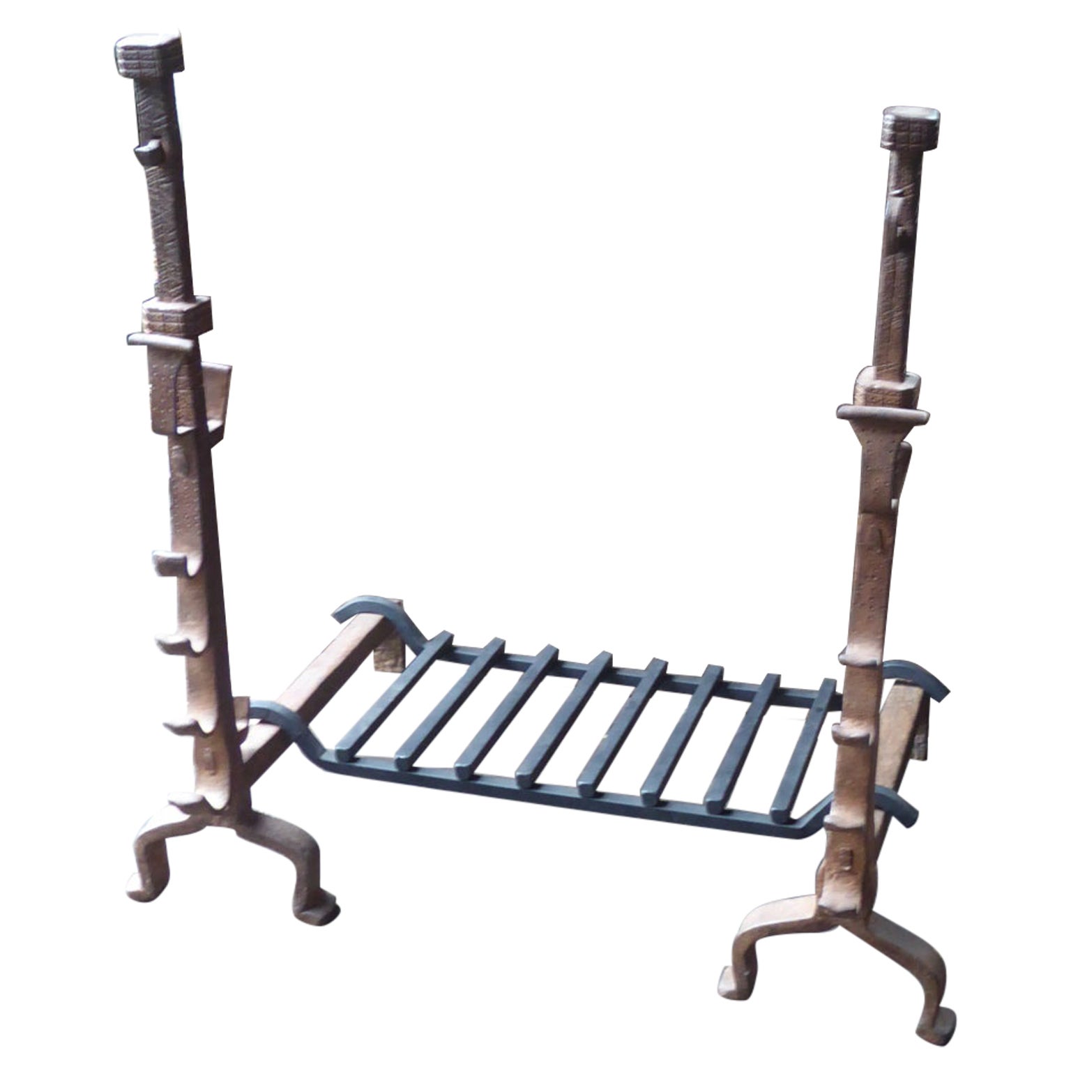 Large French Louis XIII Period Fireplace Grate or Fire Basket, 17th Century For Sale