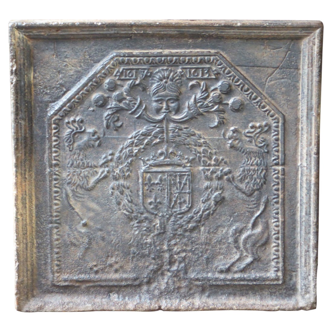 Antique French 'Arms of France and Navarre' Fireback / Backsplash, 17th Century
