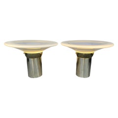 Contemporary Pair of Brass and Smoke Murano Glass Mushroom Lamps, Italy