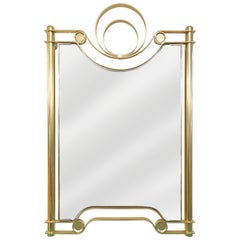 1970, Vintage Italian Modern Curved Satin Brass Wall Mirror Attributed Frigerio