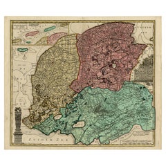Detailed Used Map of Friesland, Groningen and Drenthe, The Netherlands, c1735