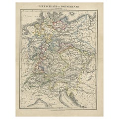 Antique Map of Germany and Switzerland from an Old Dutch School Atlas, c.1873