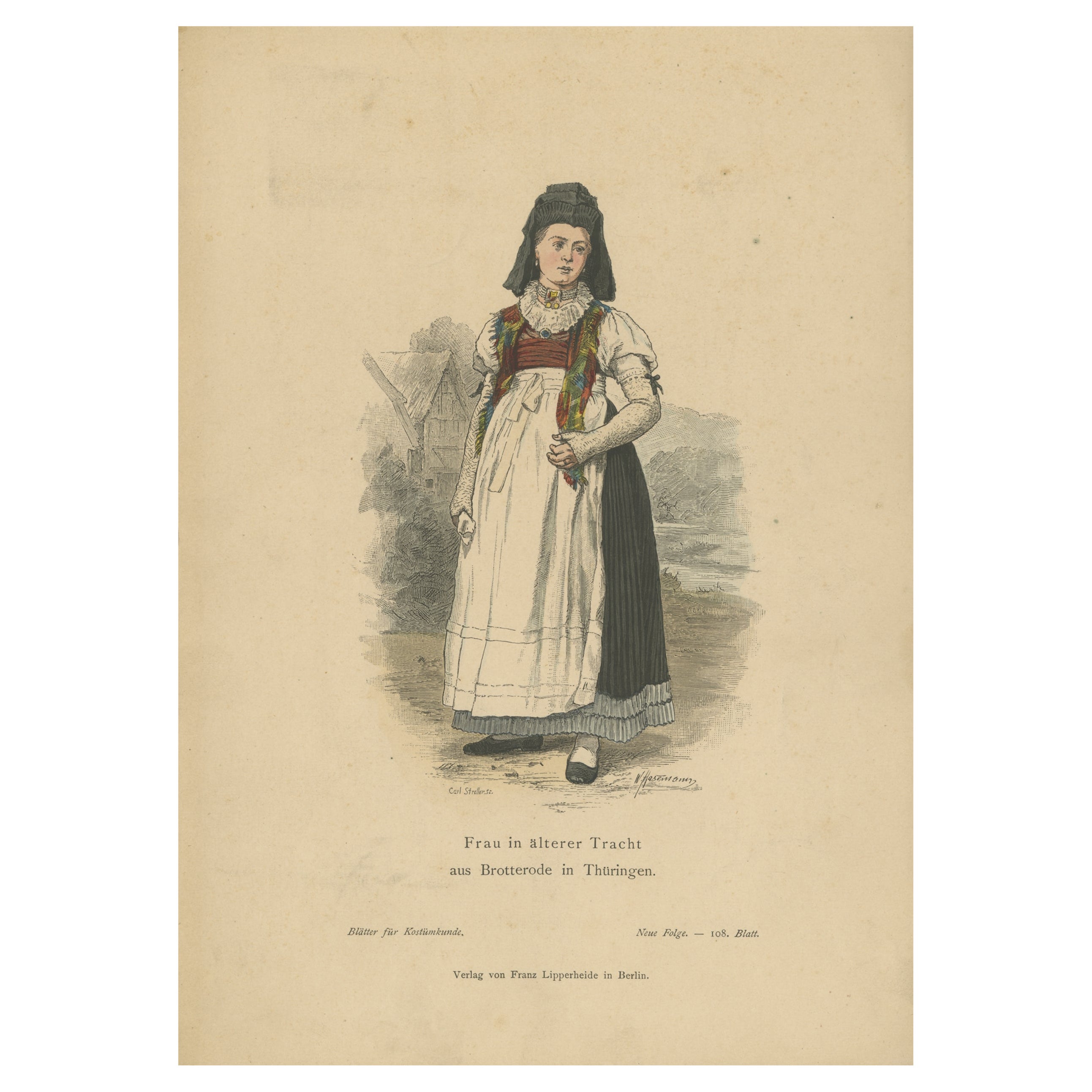 Impression de costume ancien d'une femme de Brotterode « Virginie » en Allemagne, 1880