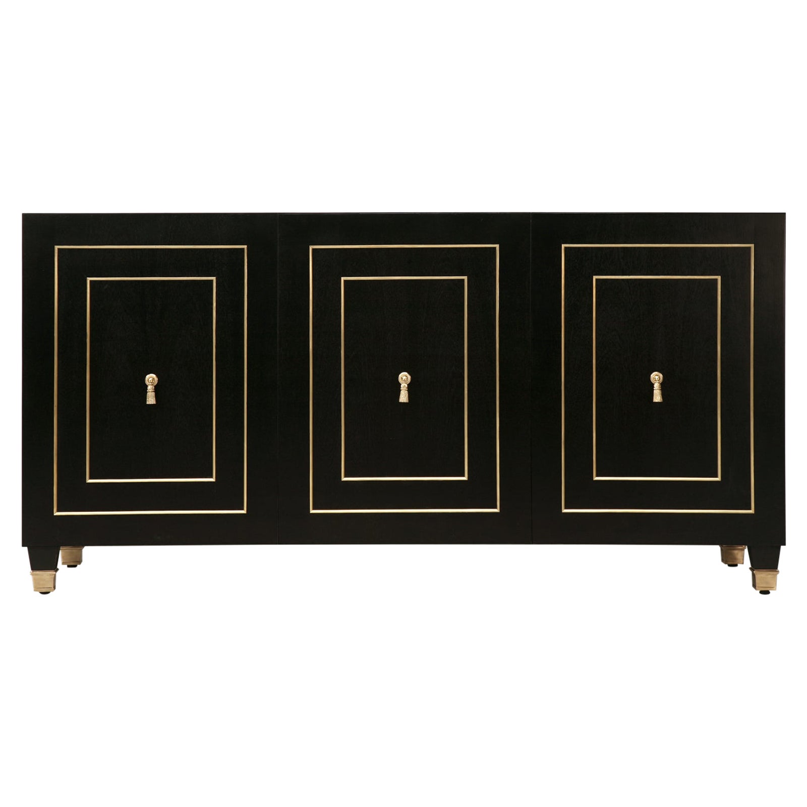 French Inspired Louis XVI Style Ebonized Mahogany Buffet with Solid Bronze Trim For Sale