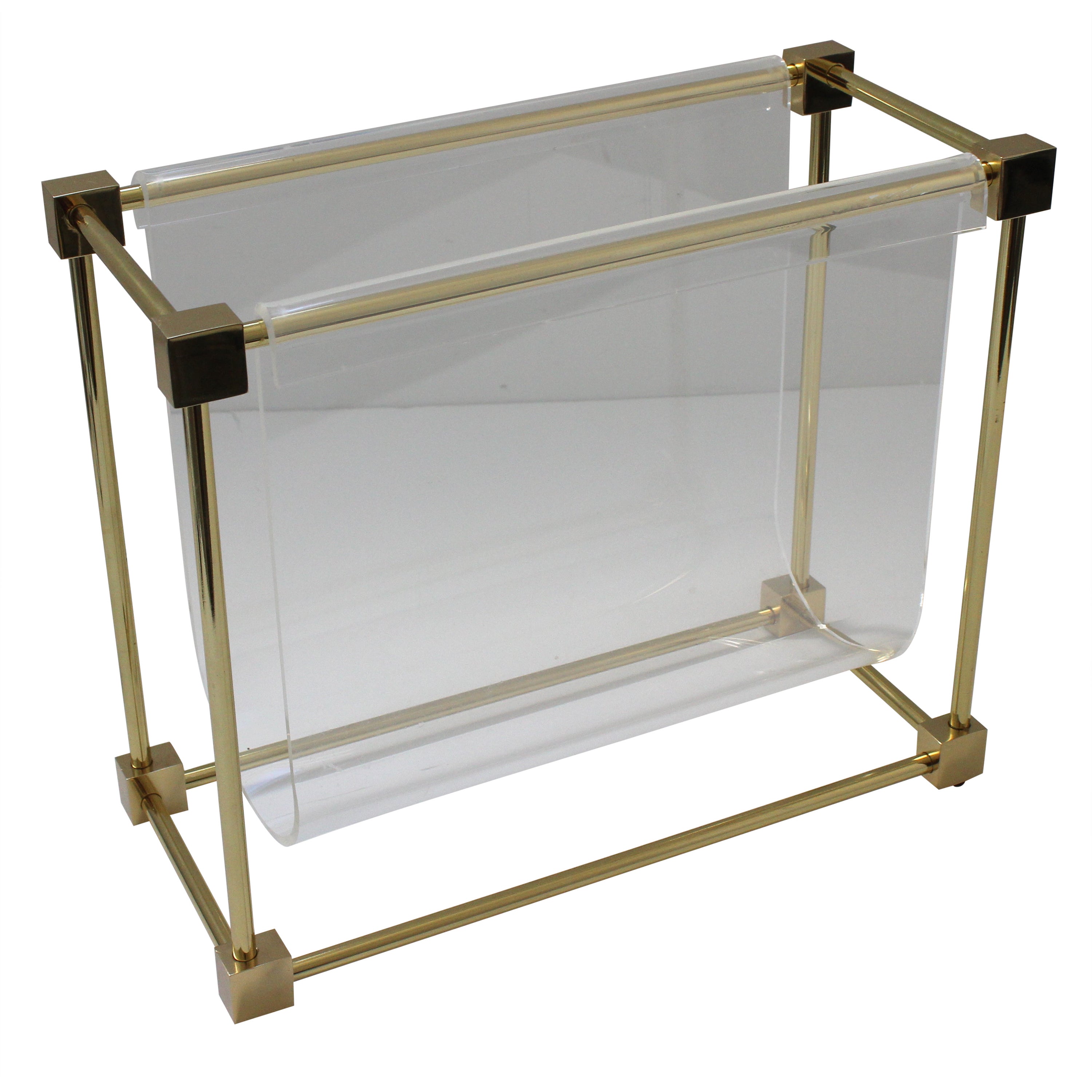 Hollis Jones Magazine Holder in Brass and Acrylic For Sale