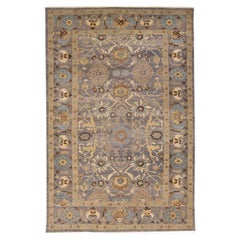 Gray Modern Sultanabad Handmade Floral Motif Oversize Wool Rug