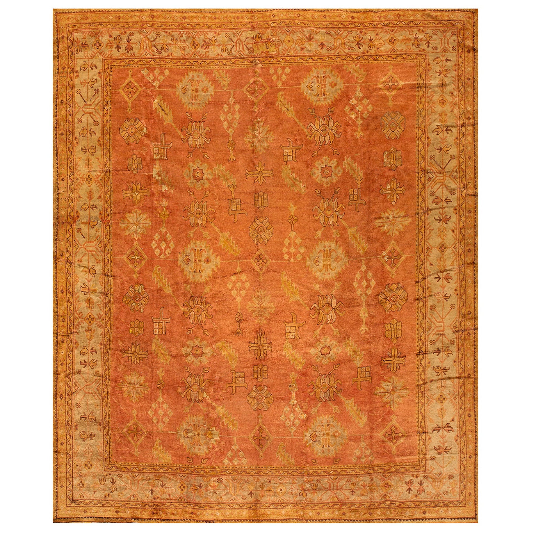 Early 20th Century Turkish Oushak Carpet ( 10'5'' x 12'6'' - 318 x 382 )
