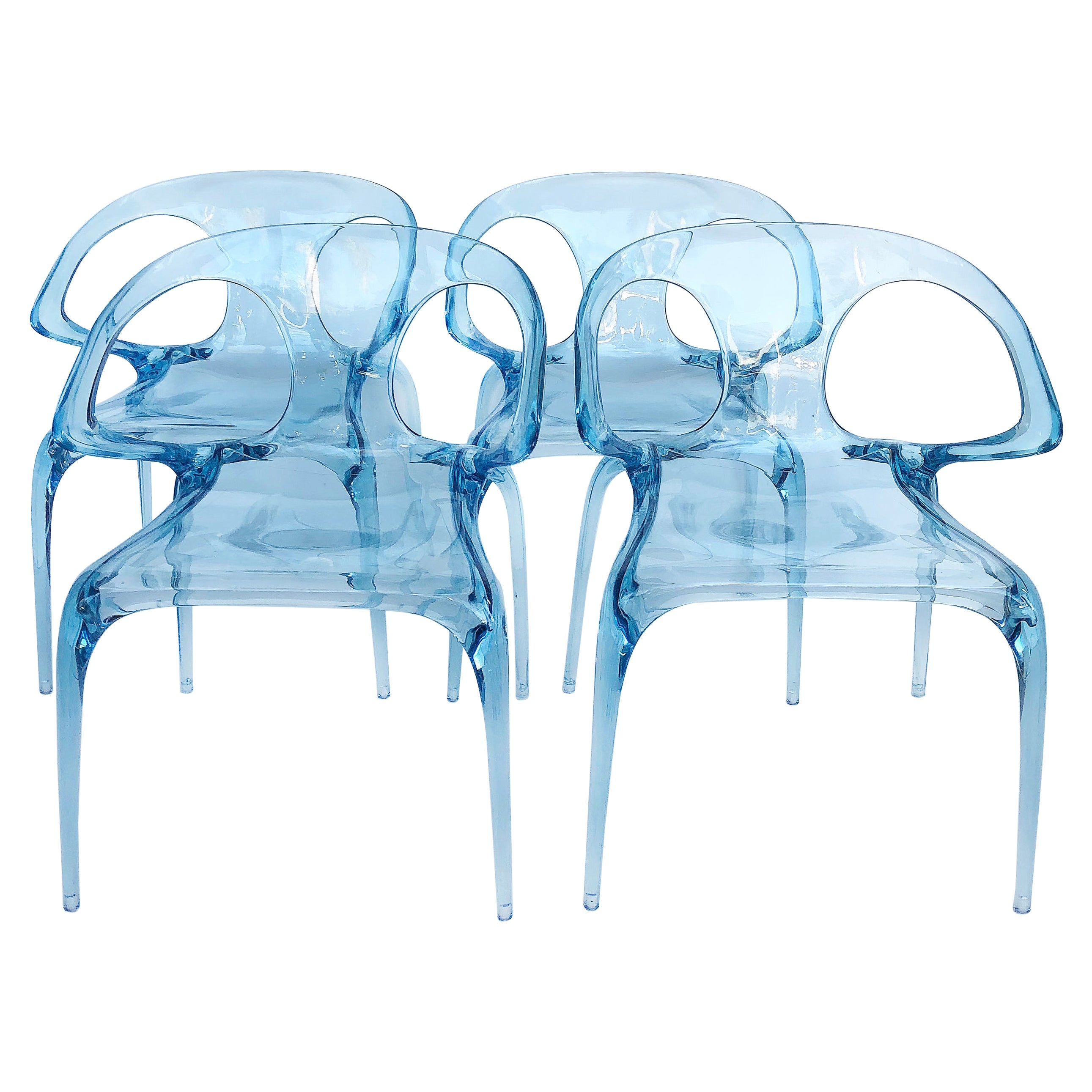 Song Wen Zhong Roche Bobois AVA Bridge Lucite Chairs, Italian Set of 4
