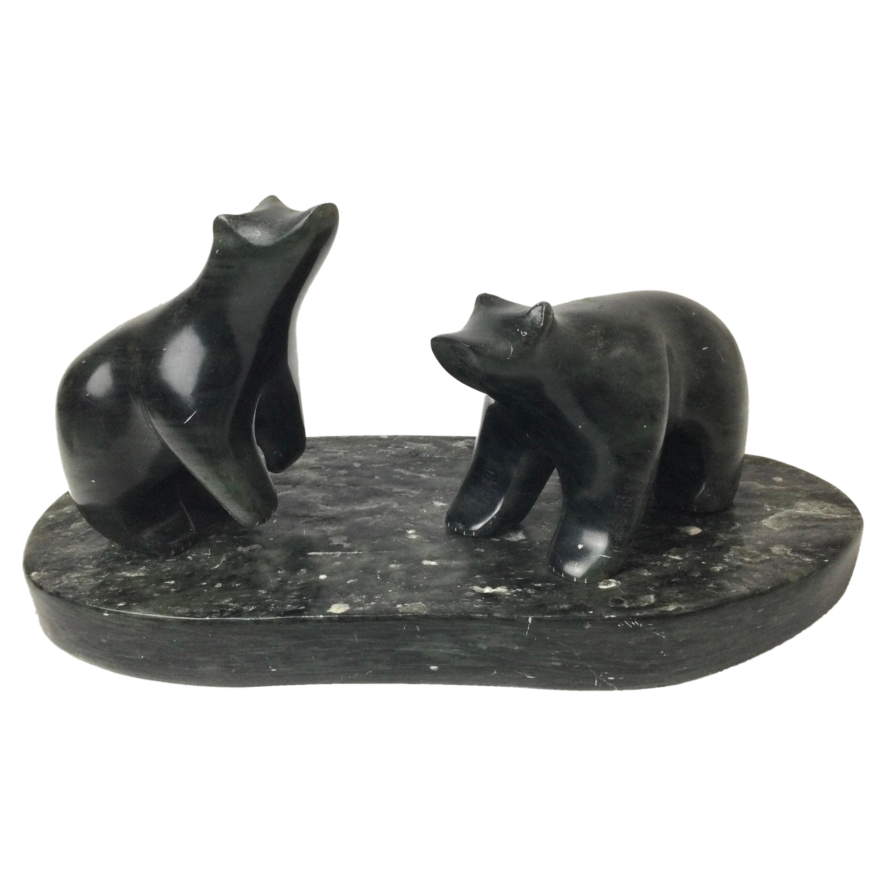 Ross Parkinson Eskimo Inuit Stone Art Sculpture of 2 Bears For Sale