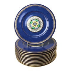 Wedgwood Blue Greek Key Floral Charger Plates Set of 12