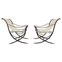 Sculpted Forged Iron Sling Chairs, 1940's