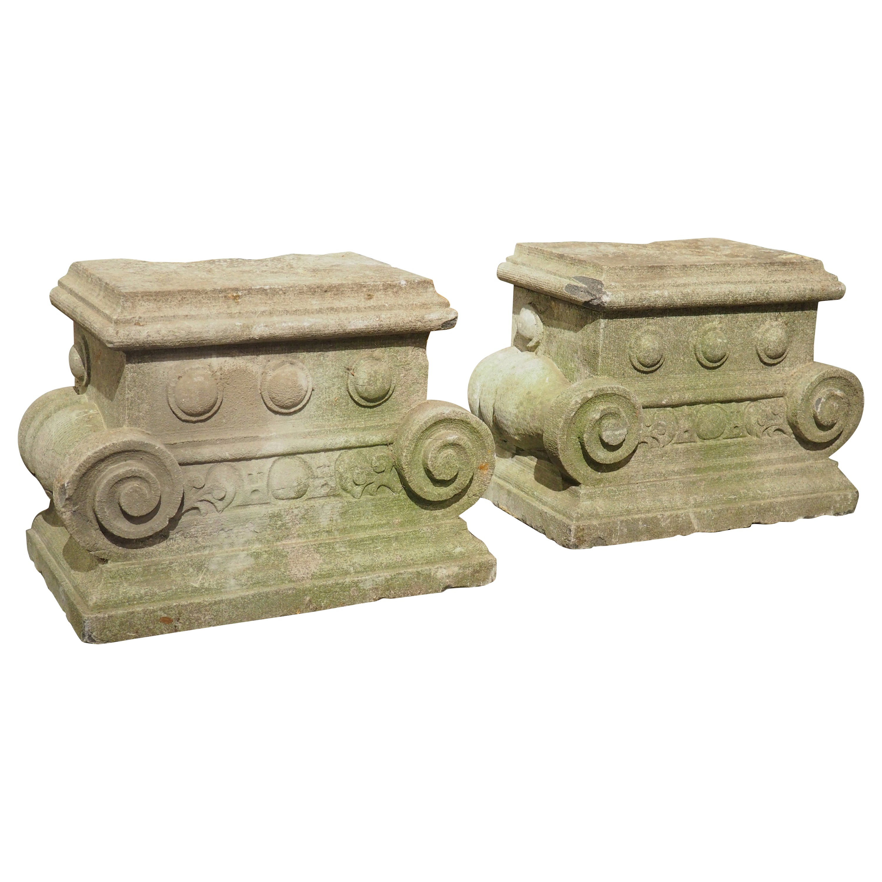Pair of Small 19th Century Carved Belgian Bluestone Capitals